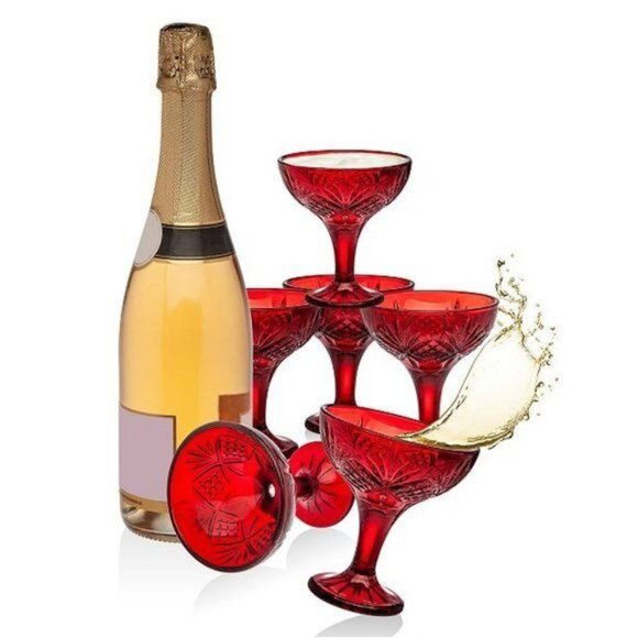 Dublin Collection Red Glass Dessert & Champagne Taster Set With Spoons - Picture 4 of 8